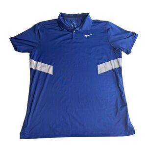 Nike Men’s Large Polo Shirt Blue White Dri-FIT Athletic Golf Tennis